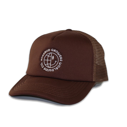 Happy Globe Trucker Hat // Brown
