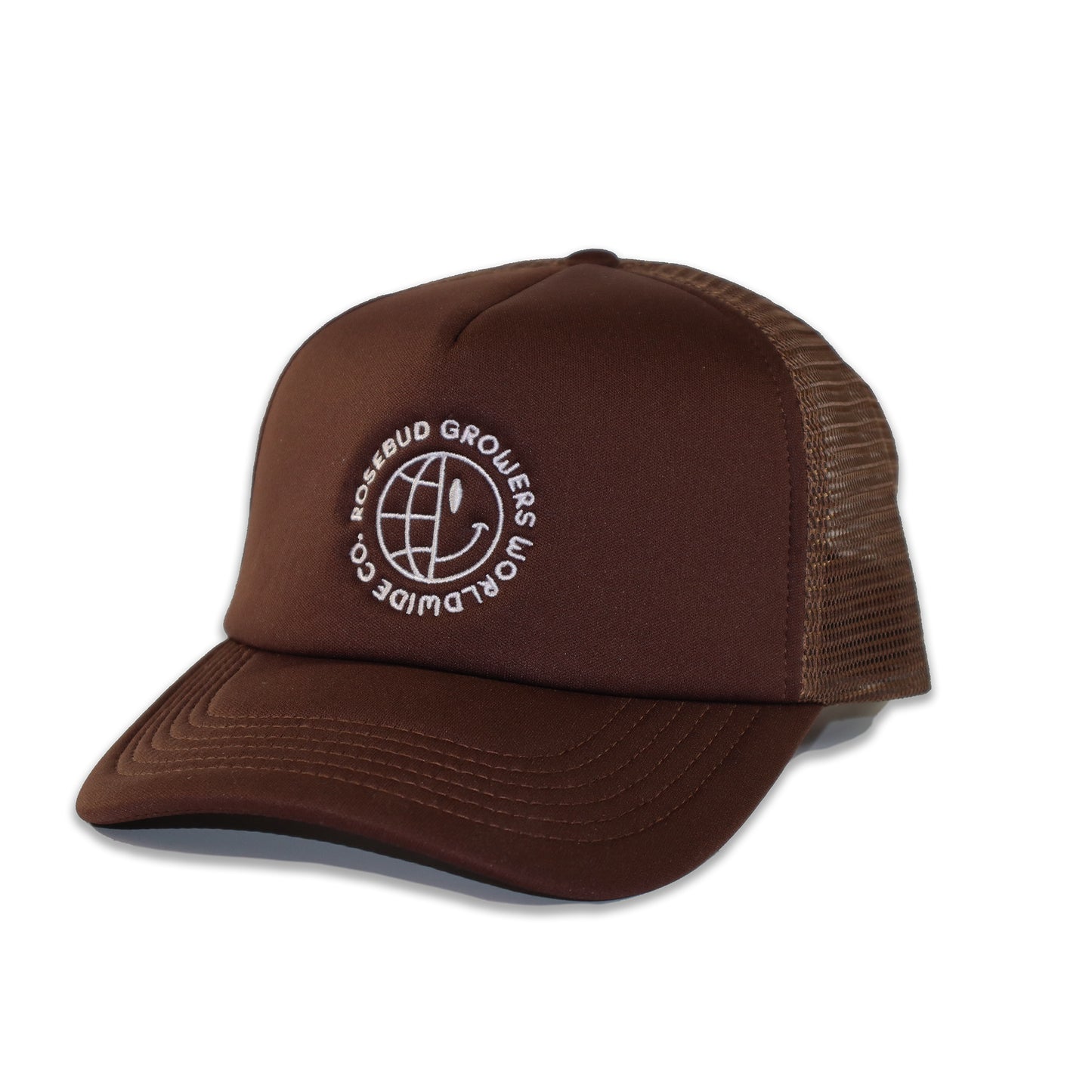 Happy Globe Trucker Hat // Brown